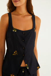Conjunto Blusa e Calca Cetim Bordado Selva